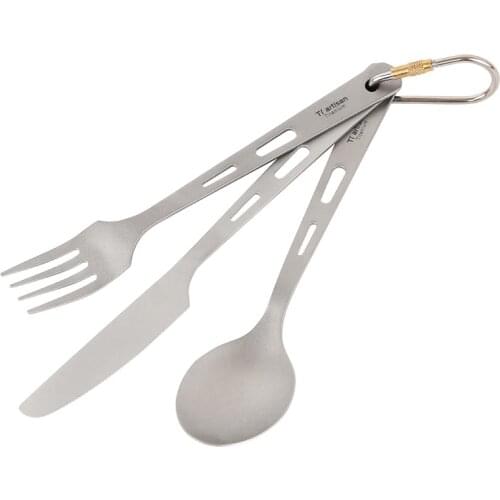 Tiartisan Titanium Knife Fork Spoon Extra Strong Ultra-Light Weight Tableware Durable Cutlery Set for Outdoor Camping & Hiking