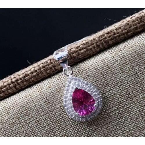 Natural red topaz pendant S925 silver Natural gemstone Pendant Necklace trendy Classic elegant water droplets women jewelry