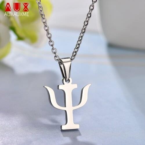 Auxauxme Simple PSI Symbol Letter Pendants Necklaces Never Fade Stainless Steel Psychology Necklaces for Women Jewelry