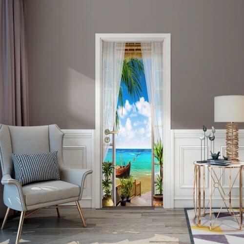 Landscape Door Sticker Home Decoration Self Adhesive Papel Mural PVC Waterproof 3D Porta Stickers Vinyl Wall Decor Peel Stick