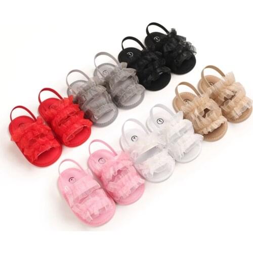 Baby Girls Summer Sandals Anti-Slip Tulle Ruffle Flat Shoes Toddler First Walkers 0-12Months