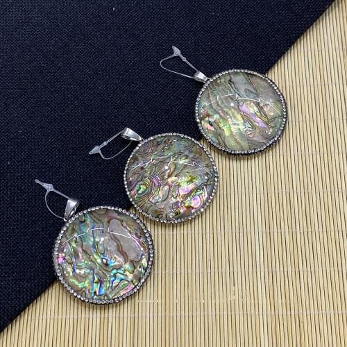 Flat Round Abalone Shell Pendant Ladies Fashion Pendant, Necklace Earrings Jewelry Accessories for DIY Handmade