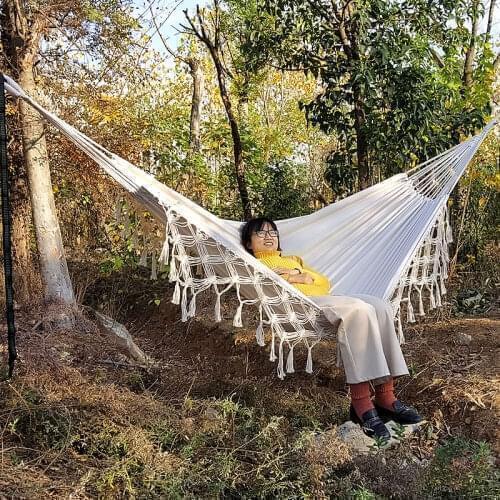 Portable Canvas Hammock Sleeping Hanging Swing Chair Outdoor Travel Camping Hanging Bed Foldable Tassel Double Garden Hammock