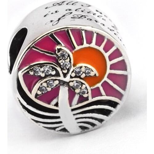 QANDOCCI 925 Sterling Silver Beads Paradise Sunset Bead Charms Fit Original Bracelets & Bangles Jewelry Summer Collection