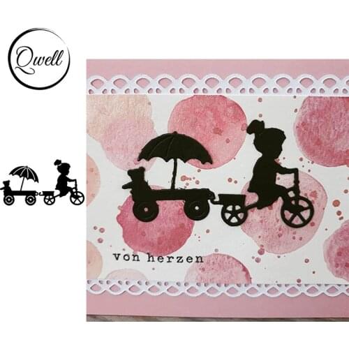 QWELL Ponytail Girl Trolley With A Bear Holding Umbrella Metal Cutting Dies Stencil For DIY Scrapbooking Paper Card 2020 NEW