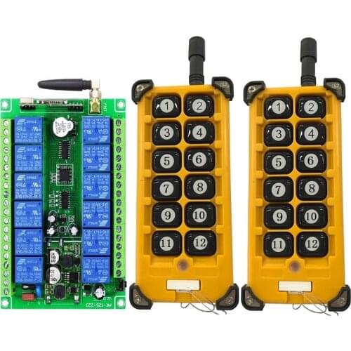 3000m DC 12V 24V 36V 48V 12CH Radio Controller RF Wireless Remote Control Overhead travelling crane System Receiver+Transmitter