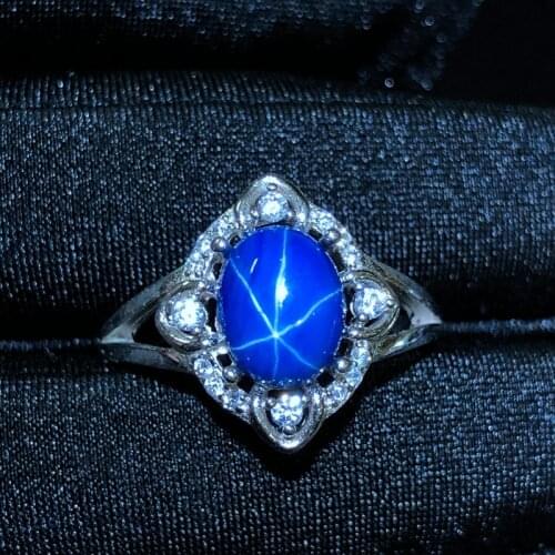 Starlight Sapphire Ring, Classic 925 Pure Silver Star Line Beautiful Mail Packing