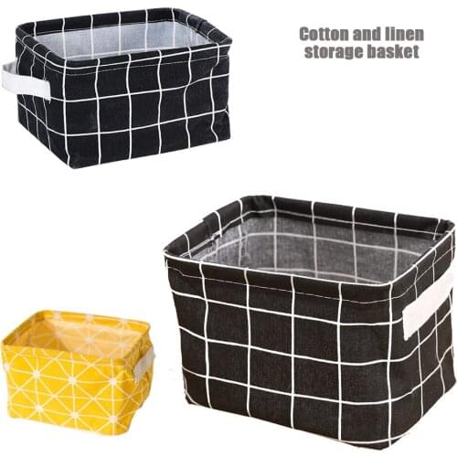 Nordic wind cotton material lattice storage basket desktop storage fabric debris box household simple storage basket