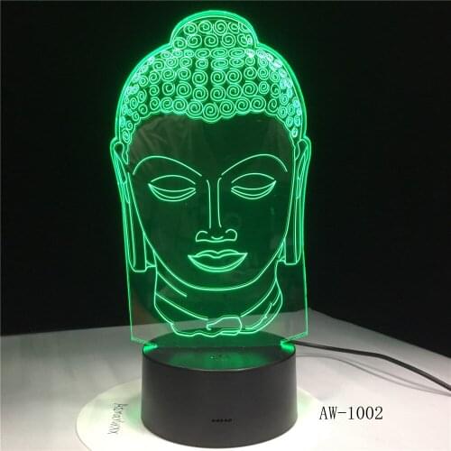 LED 3D Buddha Head Religion NightLight Acrylic Night Lamp Light Luminary With Touch And Remote Lamps Lights Kids Decor 1002