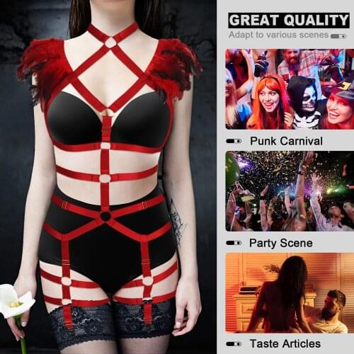 Women Legs Bondage Stockings Garter Set Sexy Feather Harness Bra Cage Erotic Lingerie Belts Prom Pole Dance Dress Clubwear