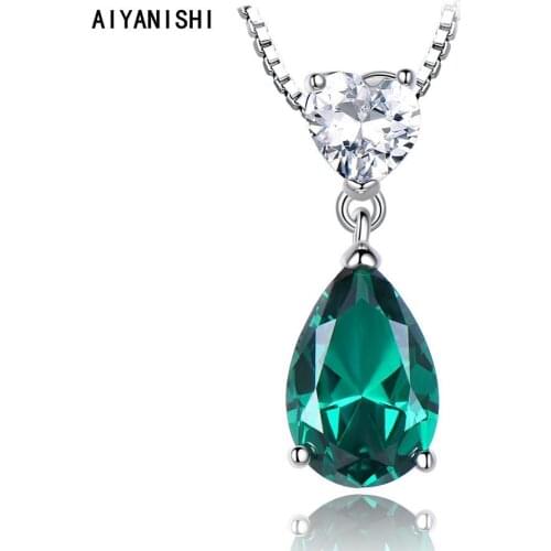AIYANISHI 3CT Created Nano Emerald Pendant Necklace 925 Sterling Silver Gemstones Choker Statement Necklace Women with Chain