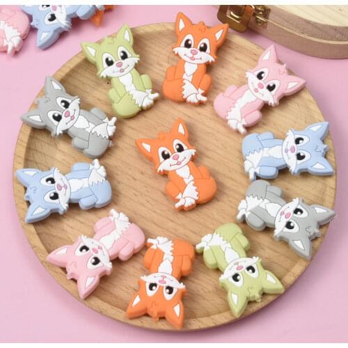 10pcs Mini Fox Silicone Beads Baby Cut Cartoon Pacifier Toy Accessories