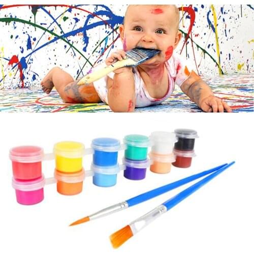 12pcs Children Educational Toy Painting Tool Kit 12 Colors Pigments Watercolor Drawing Brush Set