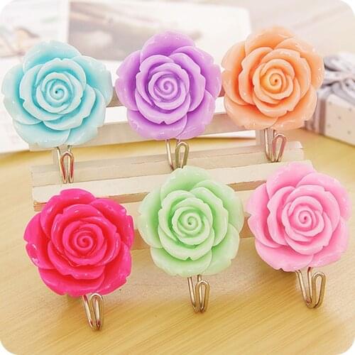 2pcs European roses flowers sticky hooks Self Adhesive decorative wall hook Towel Coat Door Wall Hanger Sticky Holder home decor