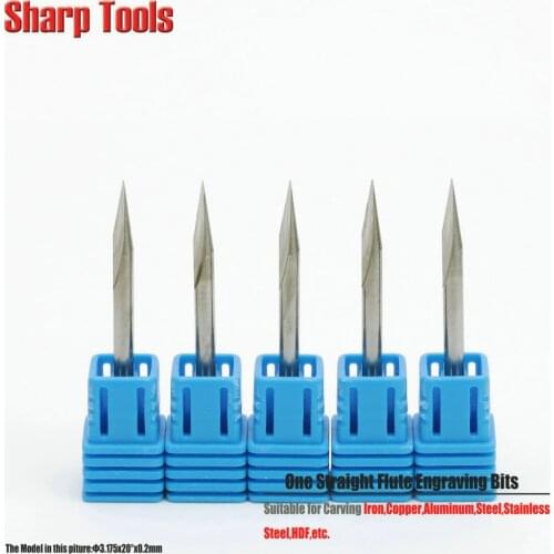 3.175x0.2mm 20 Degree V Bit 1 Flute Straight Groove Cutter Engraving Mill 3D Router CNC Tools Carbide Milling Bits for Metal 1pc