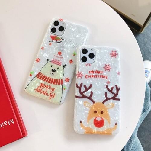 Phone Case For iPhone 12 11 Pro X XR XS Max 7 8 Plus SE 2 Christmas Gift Fashion Cartoon Elk Bear Dream Shell Pattern Soft Cover