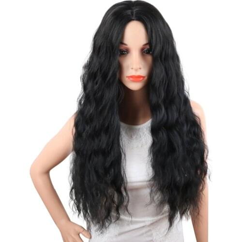 Deyngs Black Wavy Synthetic Wigs Natural Long Hair Wigs Loose Body Wave Wig Heat Resistant Full Wigs for African American Women