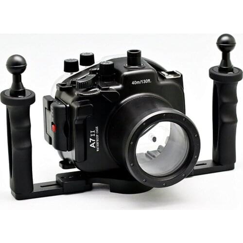 For Sony A7 II A7s A7r 28-70mm Meikon 40M 130ft Waterproof Underwater Diving Camera Housing Case + Two Arms Aluminum Handle