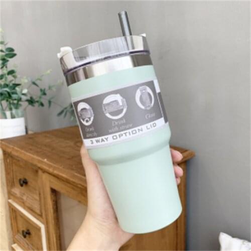 600ml/890ml 304 Stainless Steel Travel Portable water bottle Creative Fashion Car Cup Coffee Cup A Straw Vacuum Drink Mug