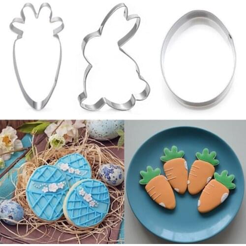 New Rabbit Stainless Steel Mold Easter Egg Mold Chick Carrot Egg 3D Cookie Cutter DIY Baking Decor Pastry Mold Tools