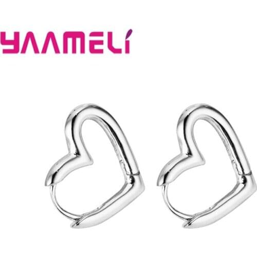 Exquisite 925 Sterling Silver Love Heart Hoop Earrings Fashion Wedding Engagement Promise Jewelry for Ladies 2 Colors Option