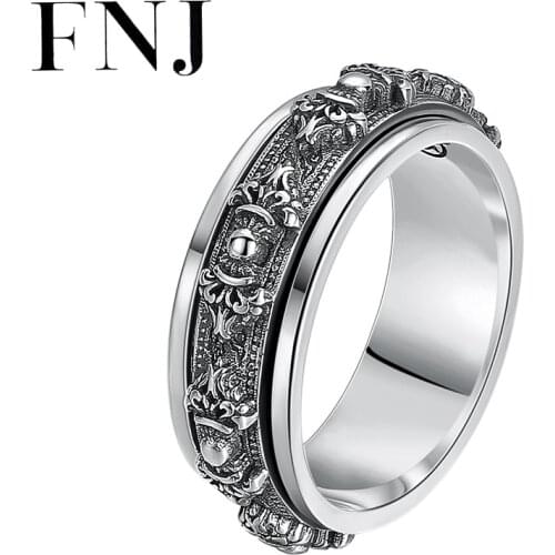FNJ Rotatable Vajra Ring 925 Silver Adjustable Size 100% Original Real S925 Solid Silver Rings for Men Jewelry Size