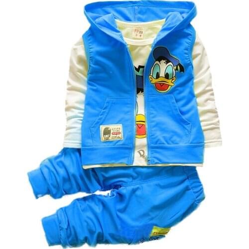 Boys and Girls Cartoon Set Donald Duck even cap vest jerseys T-shirt trousers three-piece set