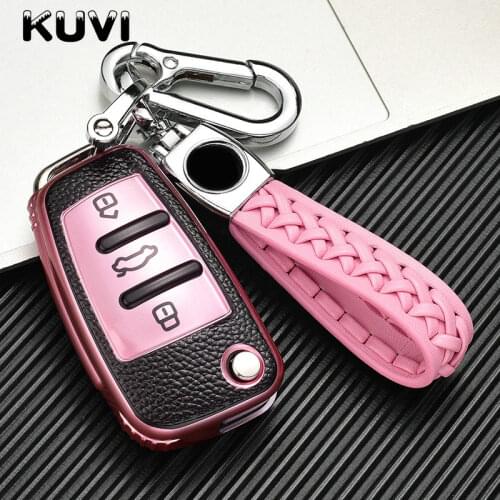 Leather Car Remote Key Cover Case Protection Shell Fob for Audi C6 R8 A1 A3 Q3 A4 A5 Q5 A6 S6 A7 B6 B7 B8 8P 8V 8L TT RS