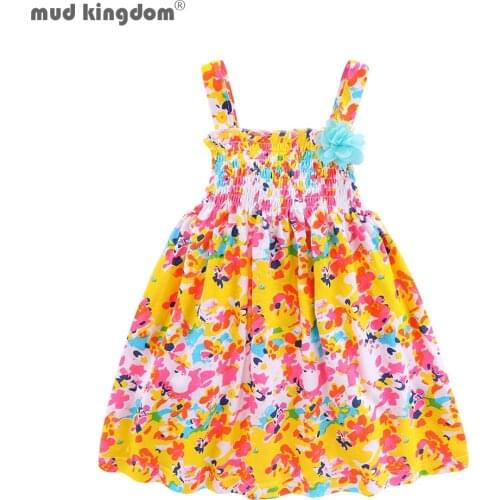 Mudkingdom Toddler Girl Summer Dress Cotton Floral Smocked Dresses for Baby Girls Sundress Cute Little Kids Jumper Dress