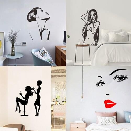 Fashion Girl Wall Stickers pvc Self-adhesive Wall Art Decal Cloakroom Decoration Barber Shop Window Vinyl Sexy Pretty Lady Decor