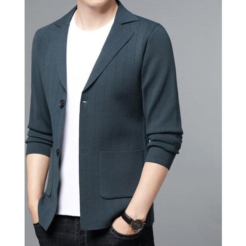 England Retro Elegant Knitted Jackets For Mens Lapel Blazers Blue Sweater Oversize Office Mens Cardigan Husband Autumn Coats New