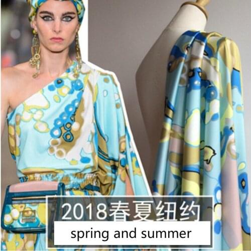 Spring and summer new stretch satin oil painting pattern digital printing Womens fashion fabric shirt dress pajamas cloth