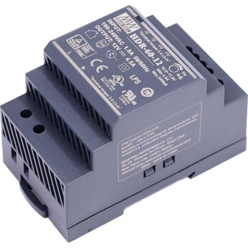 Original Mean Well HDR-60-12 DC 12V 4.5A 54W meanwell Ultra Slim Step Shape DIN Rail Power Supply