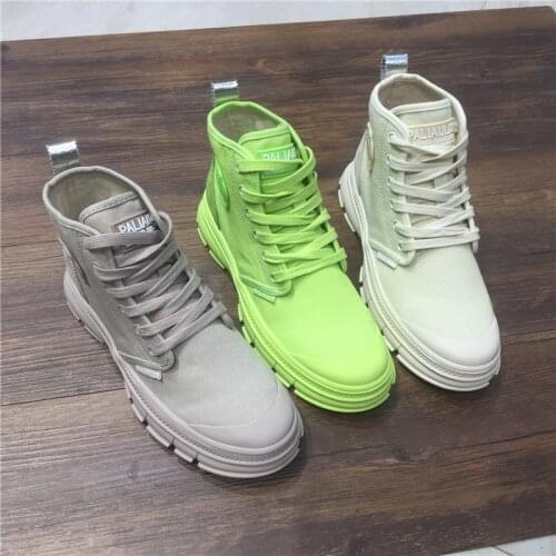 Canvas Martin Boots Motorcycle Boots 2019 Autumn New British Wind Female Flat Bottom With High-top Retro Casual Shoes