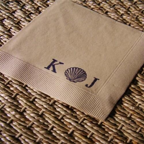 Personalized Wedding Napkins Vintage Seashell Nautical in Light Custom Burlap Paper 3 Ply Wedding Cocktail Napkins with Couples