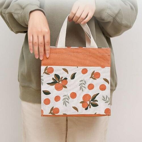 Portable Fruit Pattern Lunch Bag Korean Version Food Storage Container Pouch Simple Women Student Canvas Daily-Use Handbag