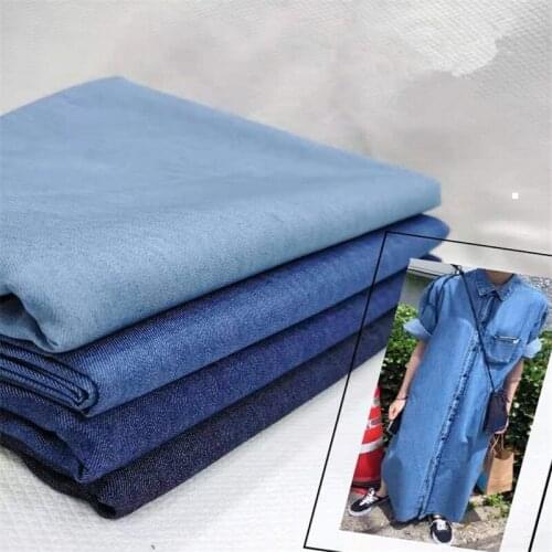 Plain cotton stretch washed denim shirt dress fabric