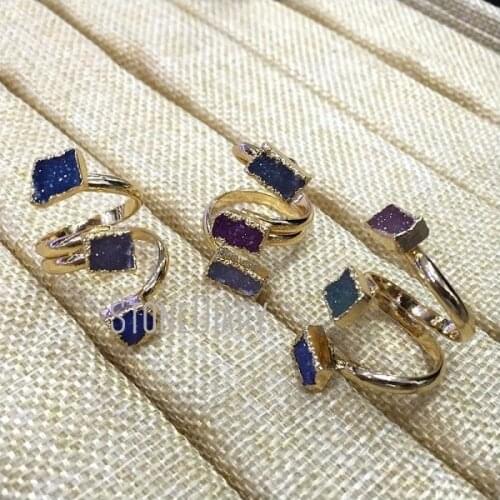RM326 Agates Druzy Ring Layers Gold Plating Free Form Ring Adjustable