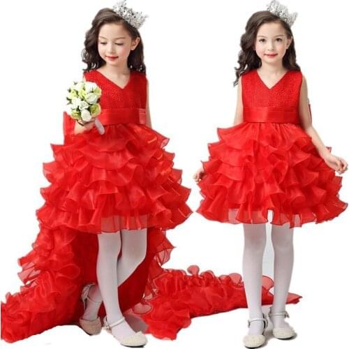 Luxury Ball Gown Flower Girls Wedding Dresses Summer 2019 New Sleeveless Princess Girls Layered Dresses Removable Trails 2-13Y