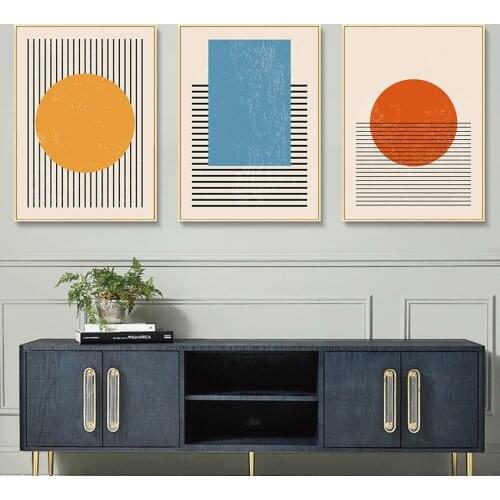 Self-adhesive Wall Stickers Painting Yellow Blue Geometric Shapes Poster Pictures Wall Art Posters and Prints Home Decoration