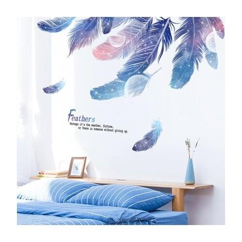 Blue Boho Star Feather Wall Sticker For Bedroom Living Bathroom Bar Kitchen Wall Decor Vinyl Decals Mural Room Design