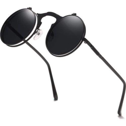 Retro Steampunk Sunglasses Men Women Classic Double flip Round Sun Glasses Female Steam Punk Eyeglasses Circular Eyewear