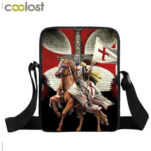 Crusader Knights Templar Mini Messenger Bag Women Distressed Cross Shoulder Bags Teenager Crossbody Bags Book Bag Gift