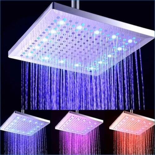 Led rain shower head,Colorful self-discoloration square led top spray shower head,12-inch Colorful self color shower head,J14213