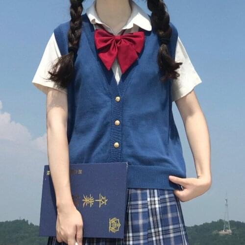 Japanese Harajuku JK Sweater Vest Solid Cute V-neck Knitted Sleeve Sweaters Sweet School Style Womens Fun Cardigan womens Tops