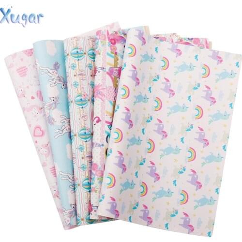 Xugar 22*30cm Faux Synthetic Leather Fabric unicorn Rainbow DIY Garment Knotbow Bags Decoration Crafts DIY Hairbows Materials