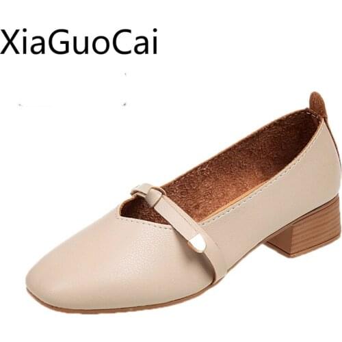 Square Toe Women Pumps Thick Platform Female 2019 New Spring Mary Jane Shoes Shallow Mouth Retro Pumps