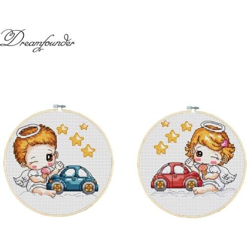 The car boy The car girl cross stitch kit aida 14ct 11ct count print canvas stitches embroidery DIY handmade needlework