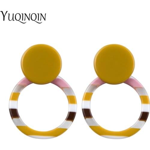 Long Geometric Acrylic Resin Fashion Dangling Drop Big Earrings for Women Circle Dangle Large Earring for Girls Vintage Jewelry