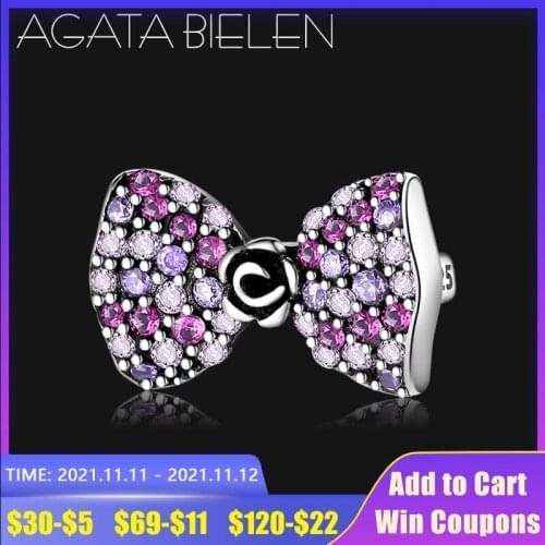 Colorful pink CZ Bow 925 Sterling Silver Clip Beads Jewelry Making fit Reflection Bracelets for Women